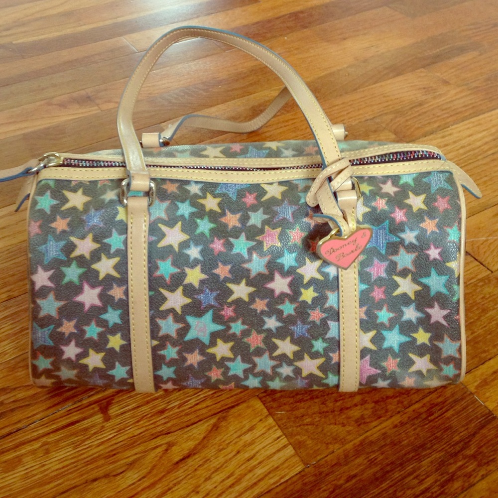Dooney & Bourke Multicolor Star Print Shoulder Bag with Tan Trim